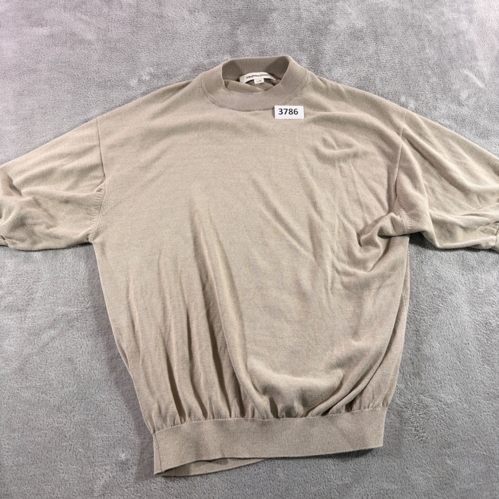 Pronto Uomo Sweater Womens Large Tan Silk Cotton Blend Mock Neck Short Sleeve